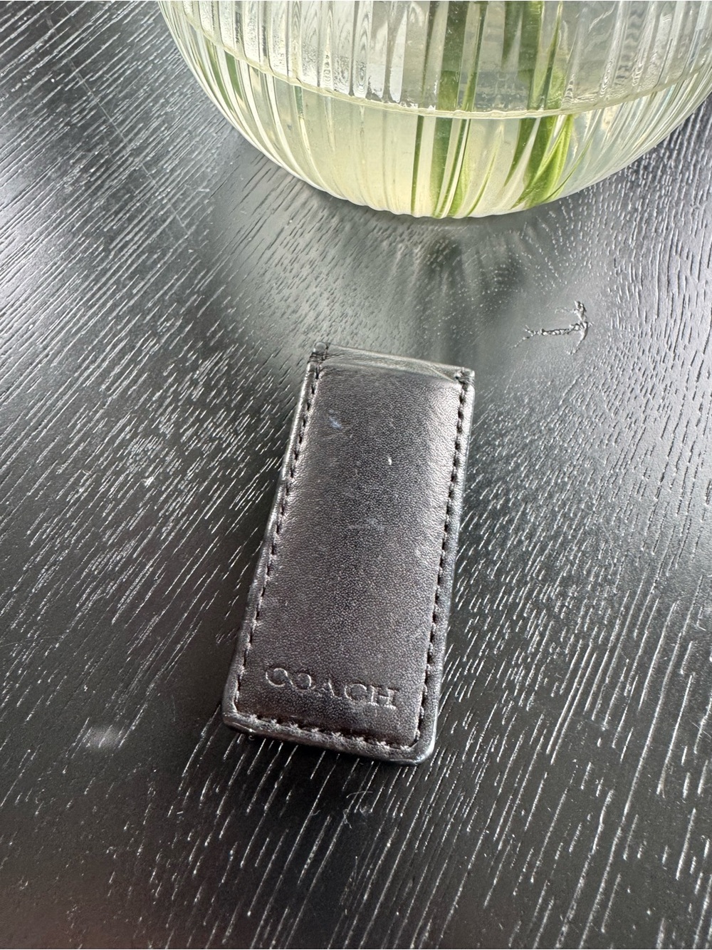 Coach Black Leather Money Clip Holder
